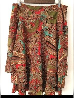 RALPH LAUREN Elegant PAISLEY Tiered Chiffon Bohemian SKIRT Midi Women's Size 12